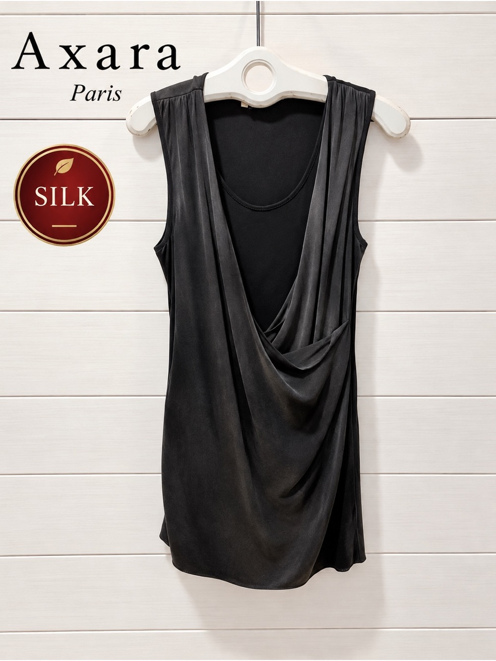 Black Silk Drape Dress - Axara Paris (Size 40)